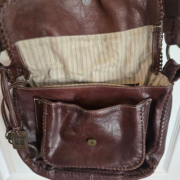 Frye Brown Leather Crossbody Bag Braided Trim - Picture 6 of 16